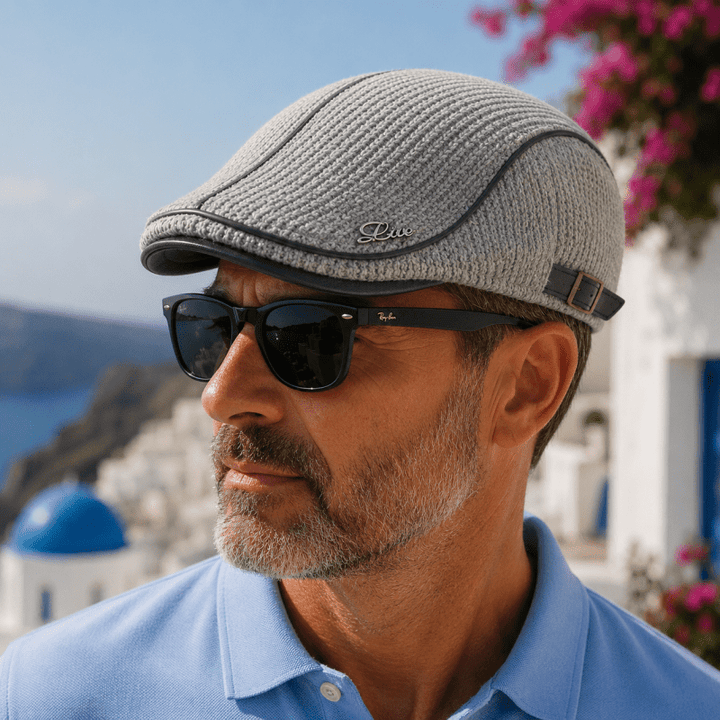 Men's Wool Blend Flat Cap with Adjustable Buckle Strap