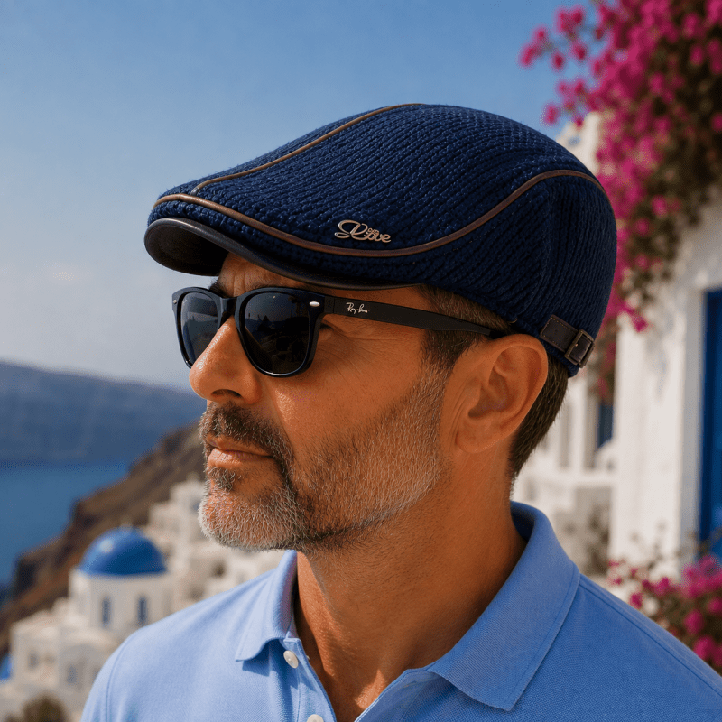 Men's Wool Blend Flat Cap with Adjustable Buckle Strap