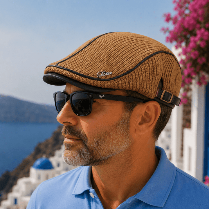 Men's Wool Blend Flat Cap with Adjustable Buckle Strap