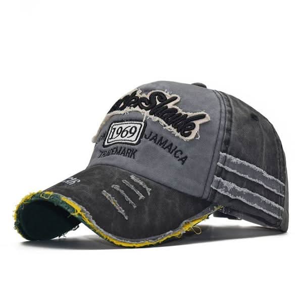 Distressed Denim Baseball Cap with Adjustable Strap