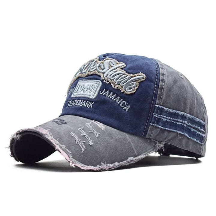 Distressed Denim Baseball Cap with Adjustable Strap