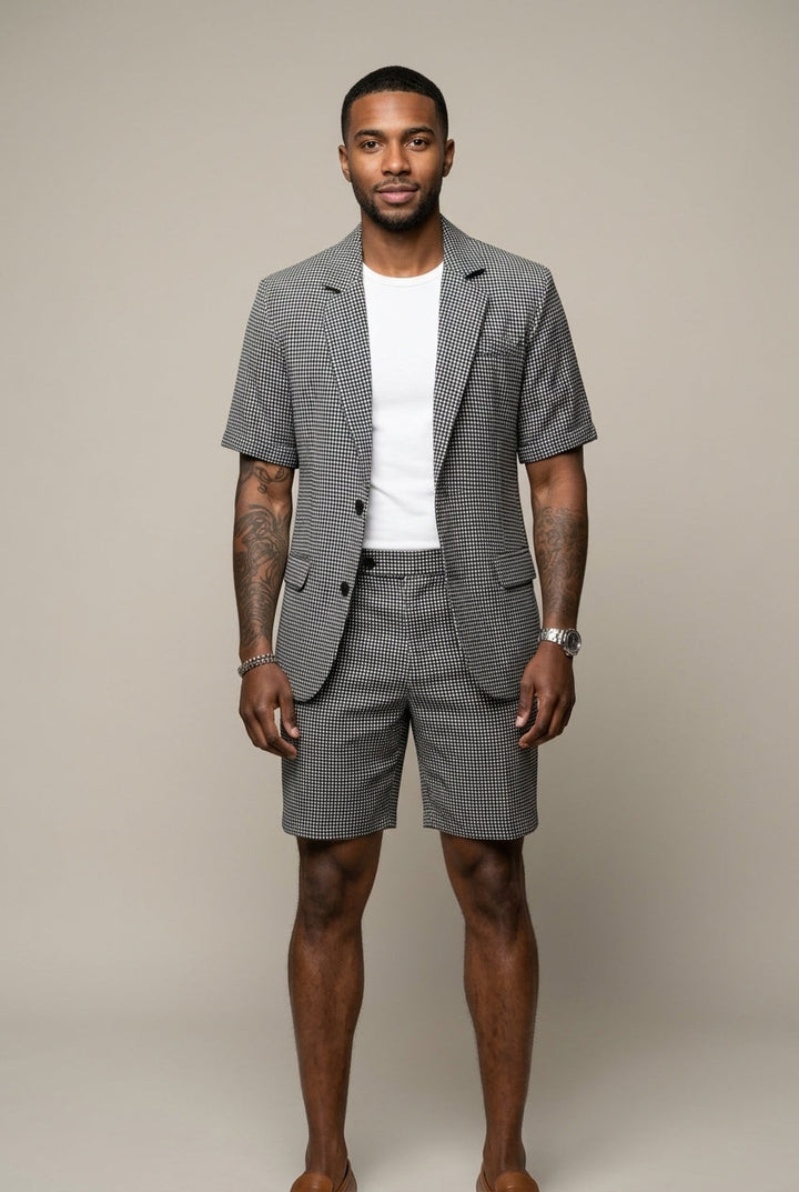 Men's Checkered Blazer and Shorts Set