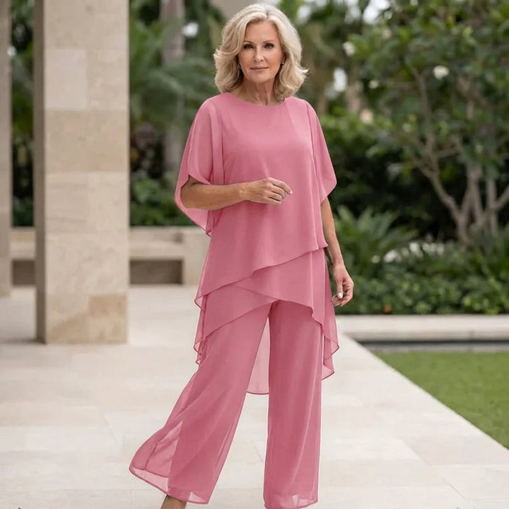Women's Chiffon Tiered Cape-Sleeve Two-Piece Set