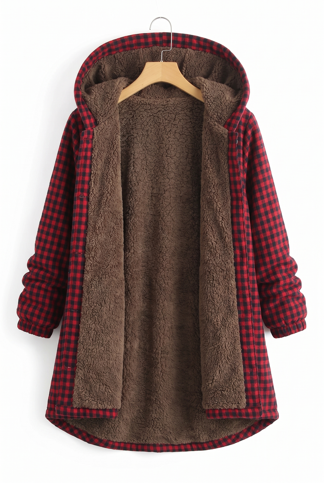 Women's Plaid Fleece Lined Hooded Jacket with Button Front