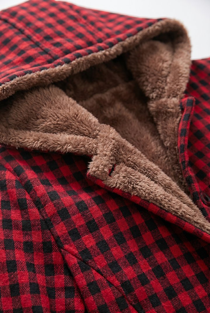 Women's Plaid Fleece Lined Hooded Jacket with Button Front