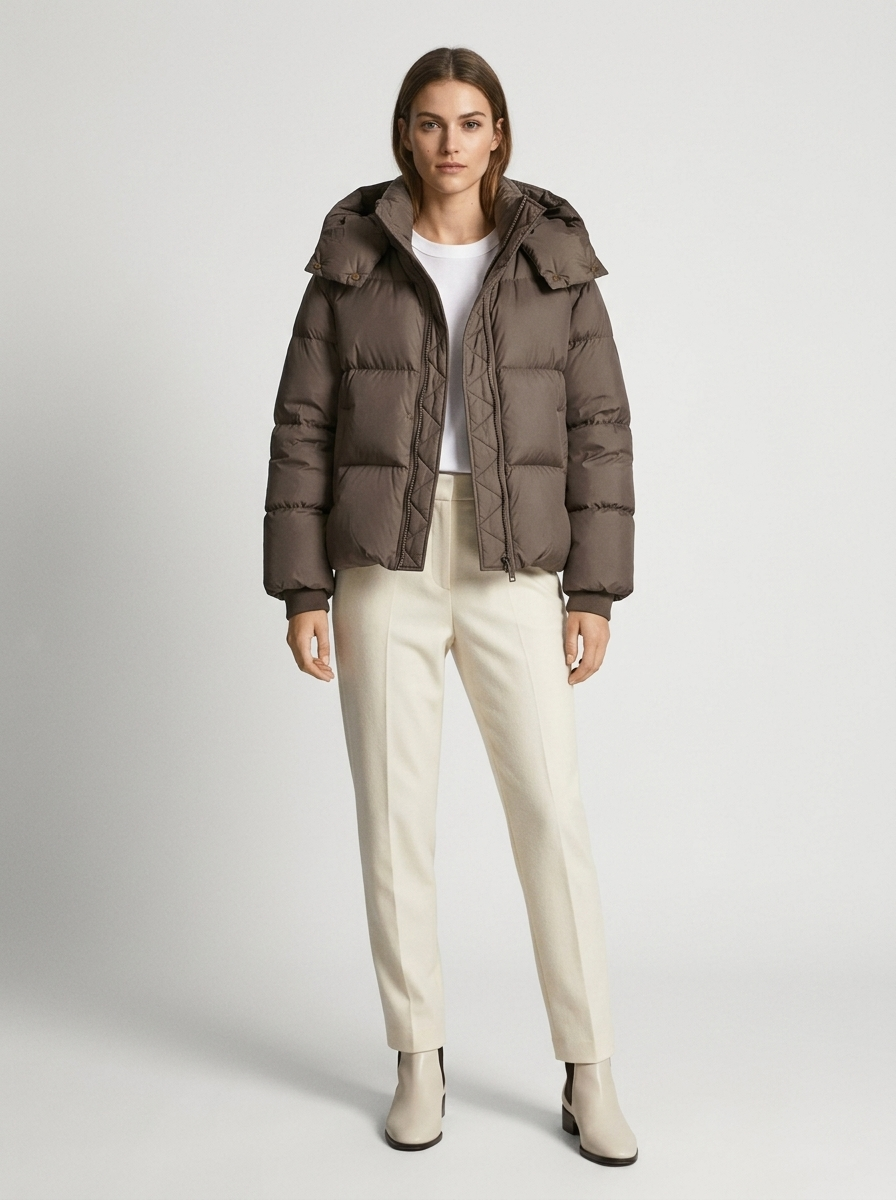 Women's Oversized Hooded Puffer Jacket with Zip Closure