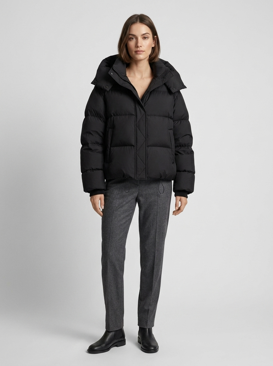 Women's Oversized Hooded Puffer Jacket with Zip Closure