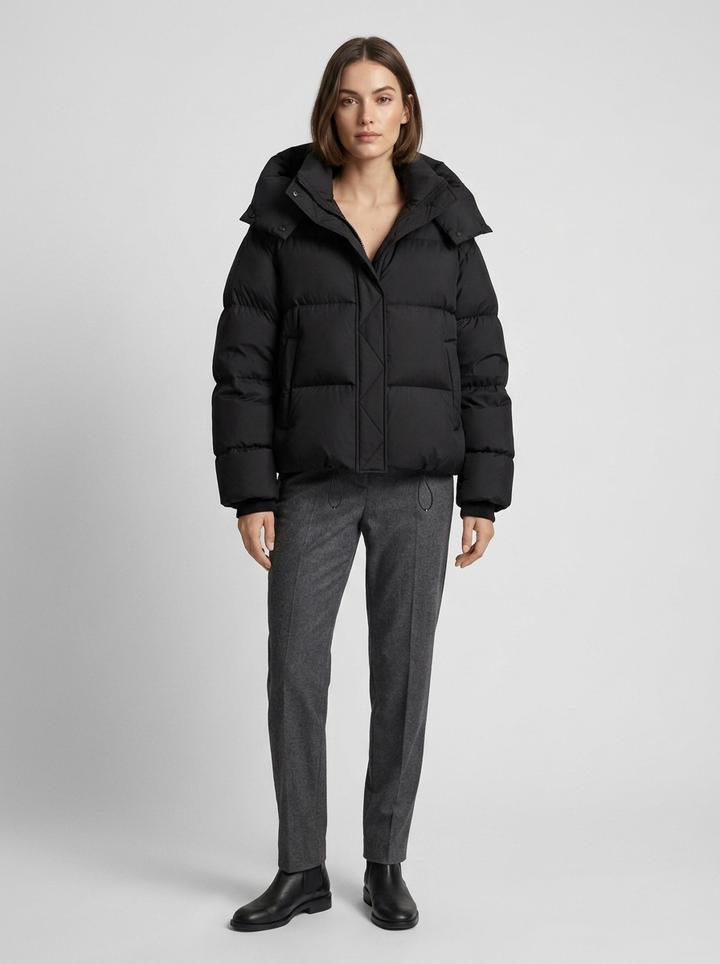 Women's Oversized Hooded Puffer Jacket with Zip Closure
