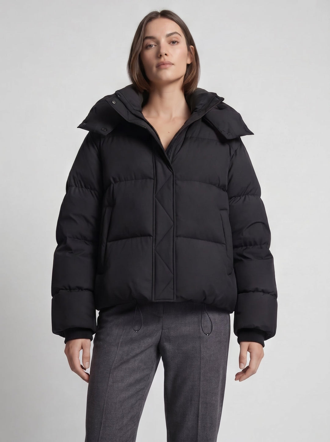 Women's Oversized Hooded Puffer Jacket with Zip Closure