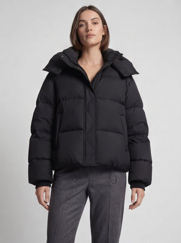 Women's Oversized Hooded Puffer Jacket with Zip Closure