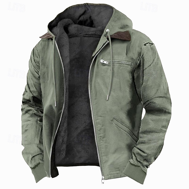 Men's Fleece-Lined Hooded Jacket with Full Zip