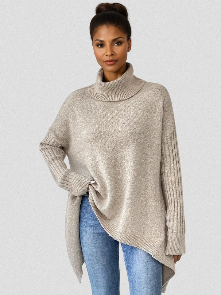 Women's Oversized Turtleneck Sweater with Asymmetric Hem