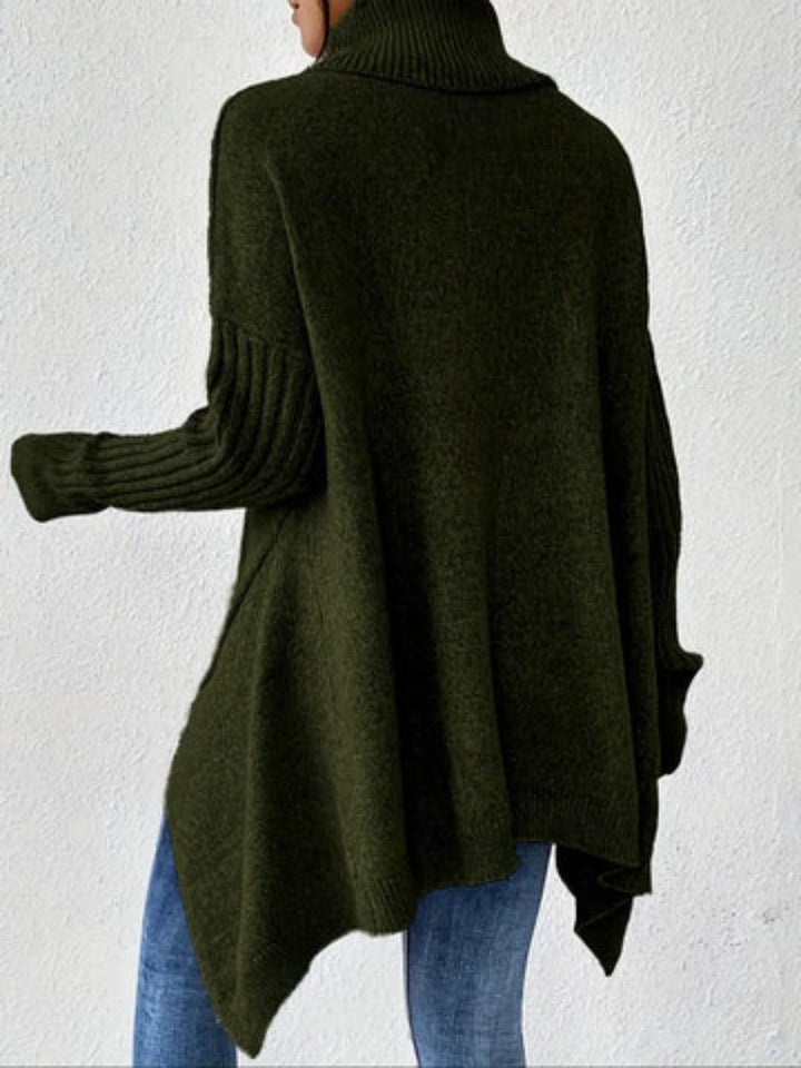 Women's Oversized Turtleneck Sweater with Asymmetric Hem