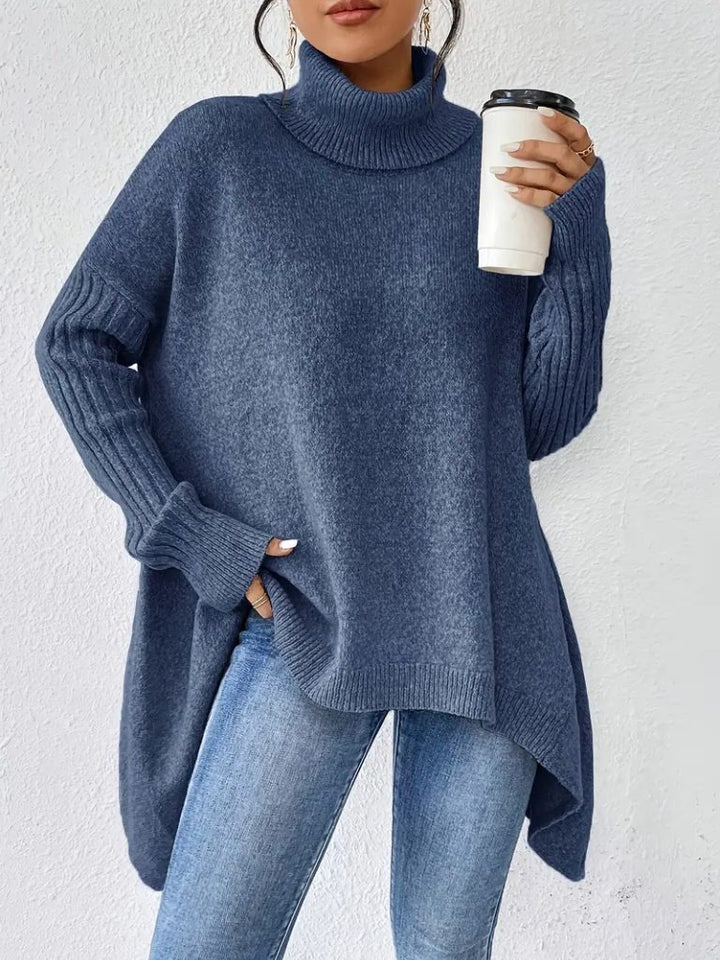 Women's Oversized Turtleneck Sweater with Asymmetric Hem