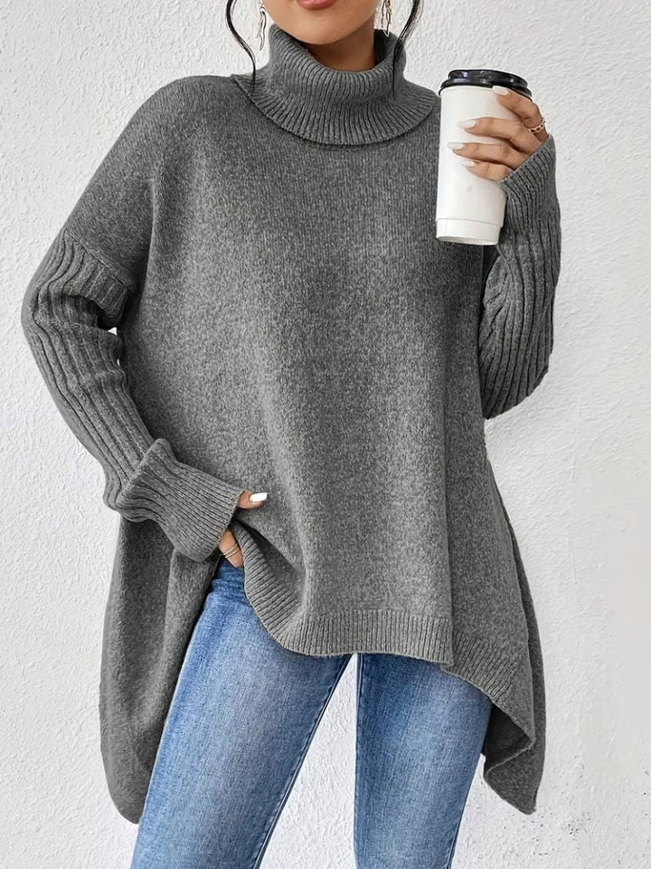 Women's Oversized Turtleneck Sweater with Asymmetric Hem