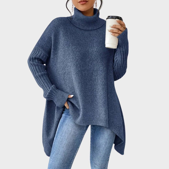 Women's Oversized Turtleneck Sweater with Asymmetric Hem