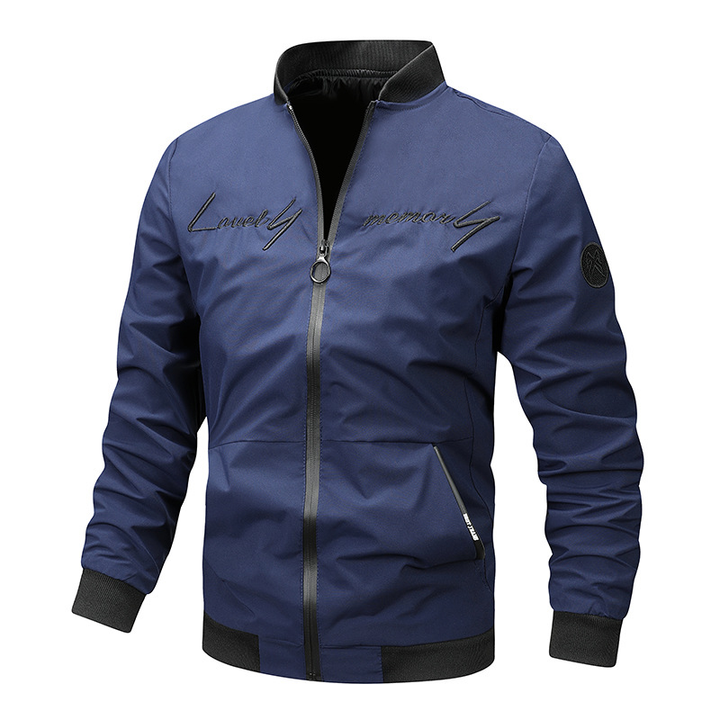 Men's Zip-Up Bomber Jacket with Ribbed Trim