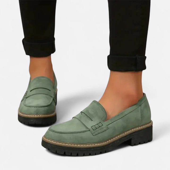 Women's Suede Penny Loafers with Block Heel