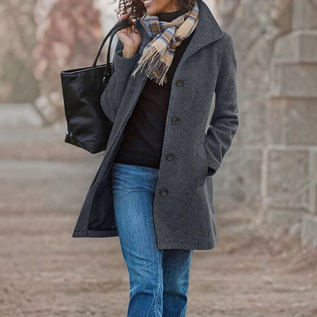 Women's Wool Blend Pea Coat with Stand Collar