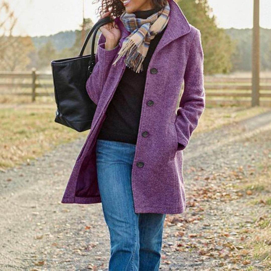 Women's Wool Blend Pea Coat with Stand Collar