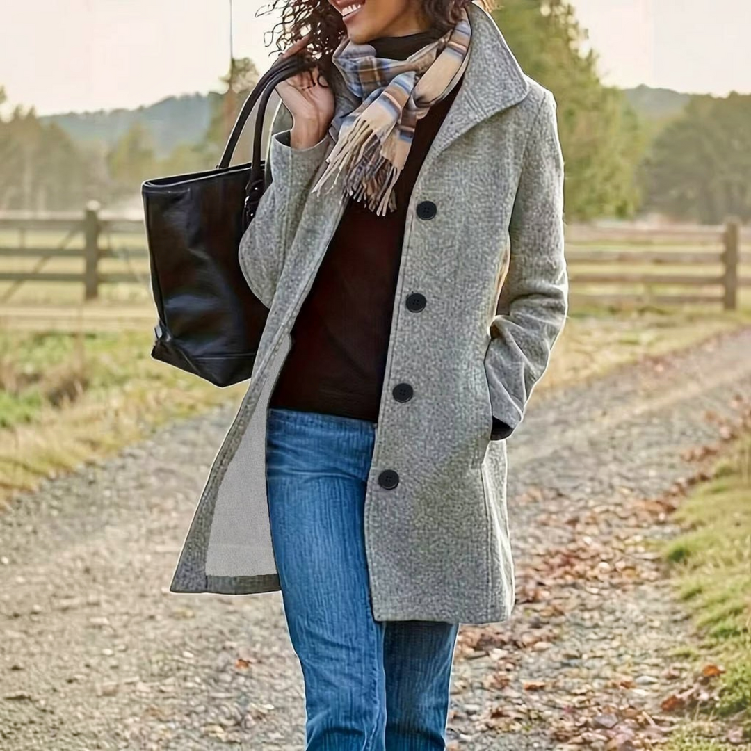 Women's Wool Blend Pea Coat with Stand Collar