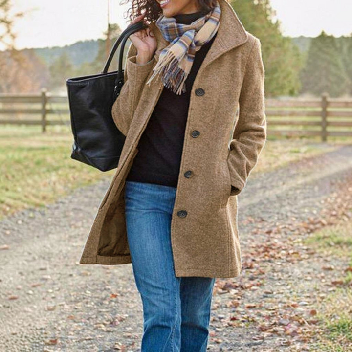 Women's Wool Blend Pea Coat with Stand Collar