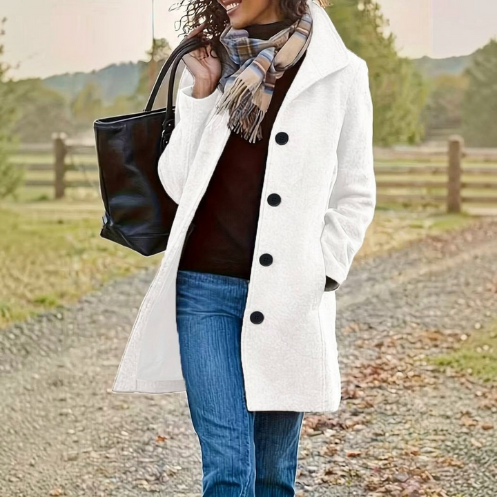 Women's Wool Blend Pea Coat with Stand Collar