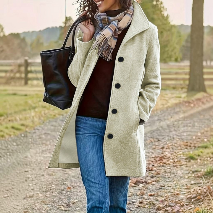 Women's Wool Blend Pea Coat with Stand Collar