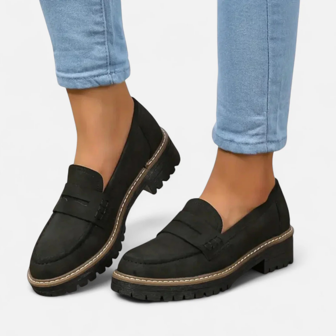 Women's Suede Penny Loafers with Block Heel