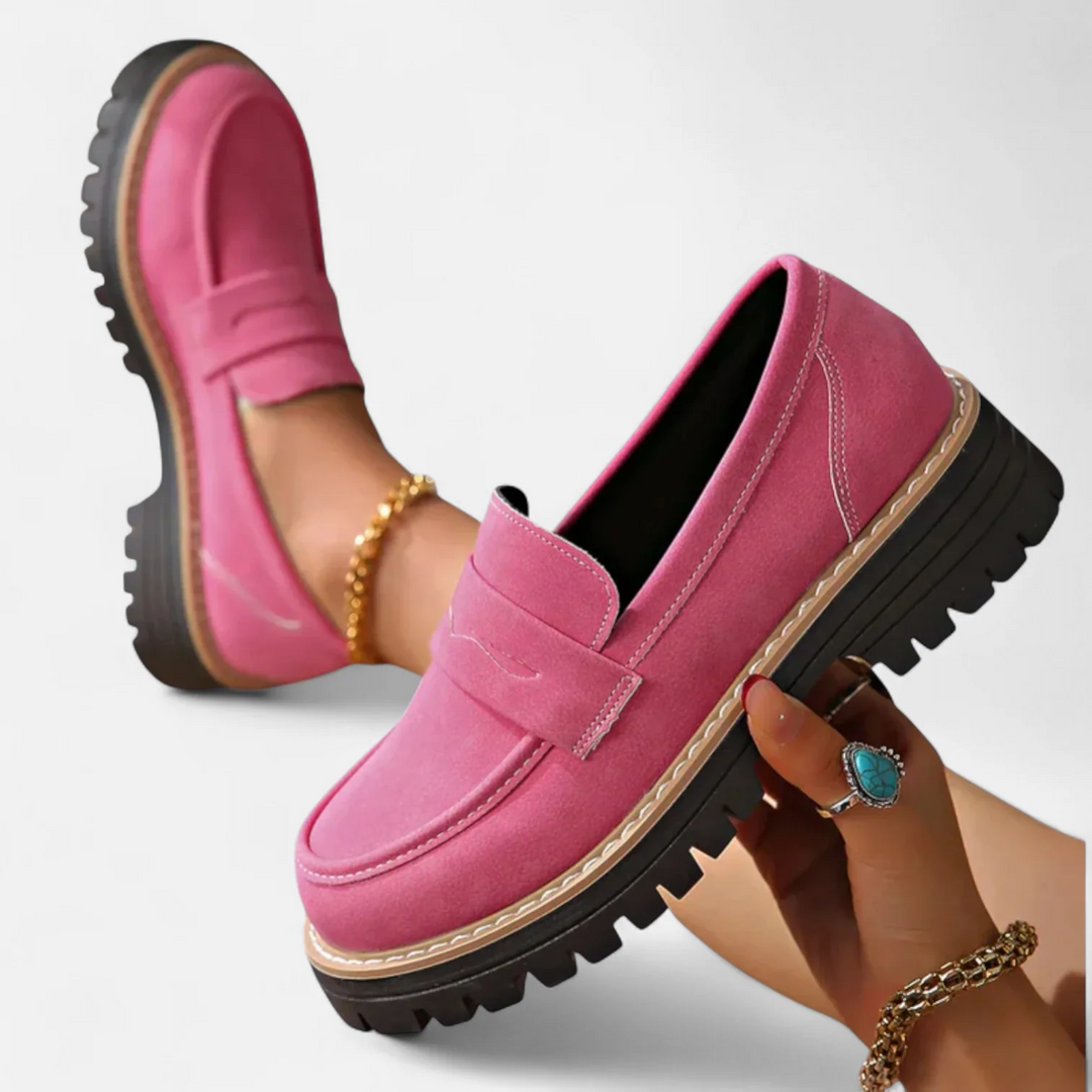 Women's Suede Penny Loafers with Block Heel