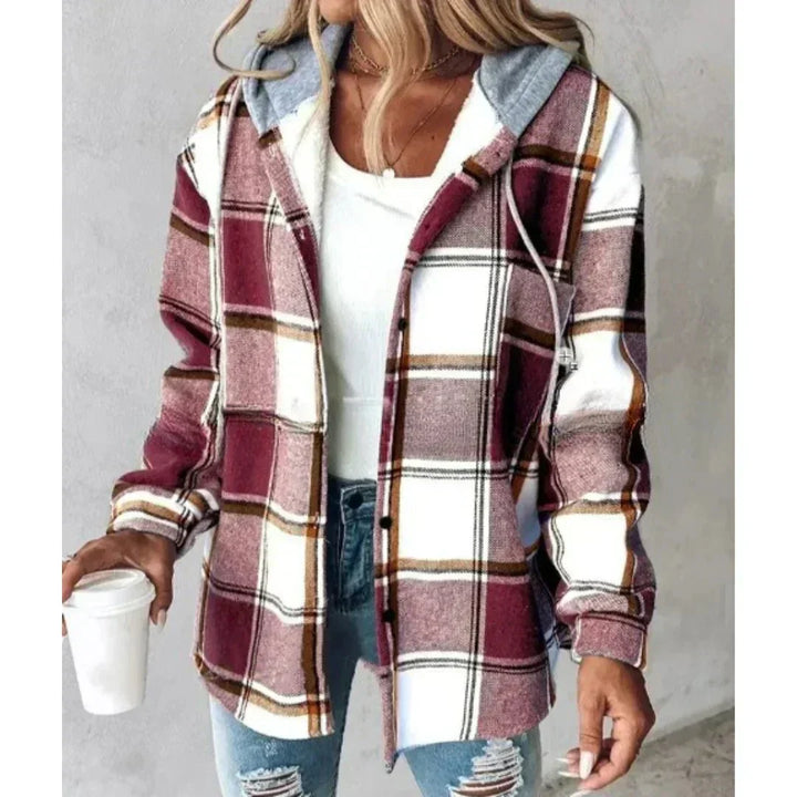 Women's Plaid Flannel Hooded Shirt Jacket
