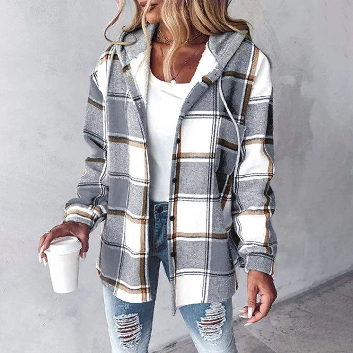 Women's Plaid Flannel Hooded Shirt Jacket