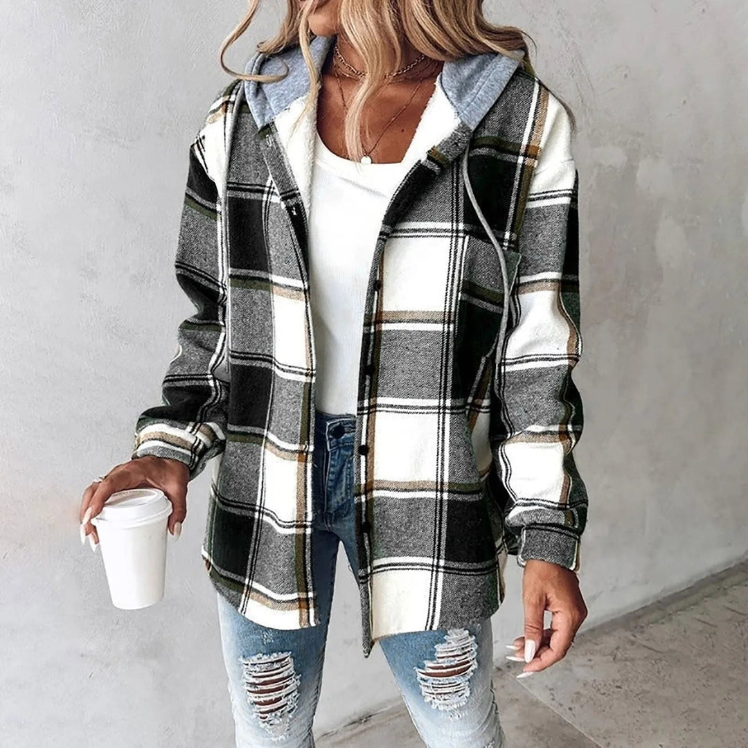 Women's Plaid Flannel Hooded Shirt Jacket