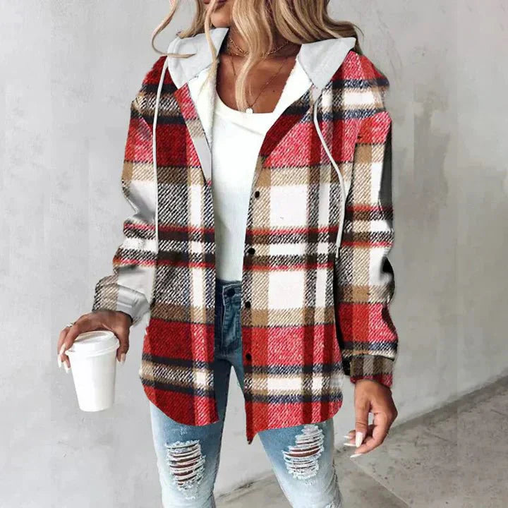 Women's Plaid Flannel Hooded Shirt Jacket
