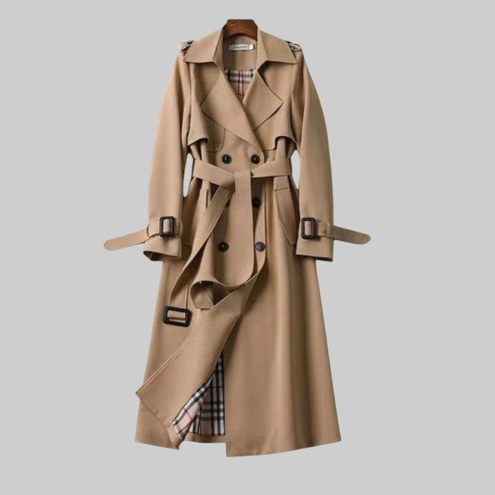 Women's Double-Breasted Belted Trench Coat with Epaulettes