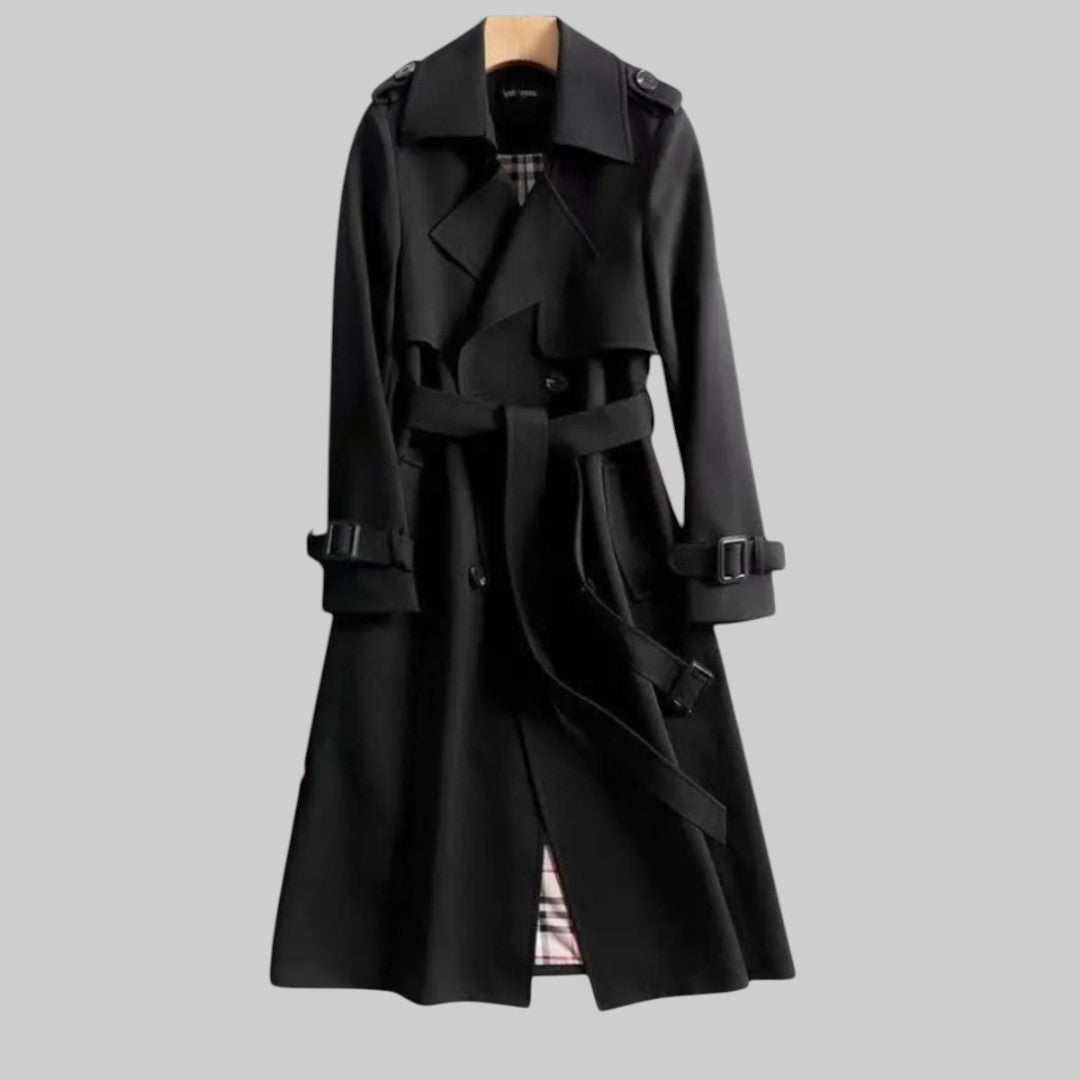Women's Double-Breasted Belted Trench Coat with Epaulettes