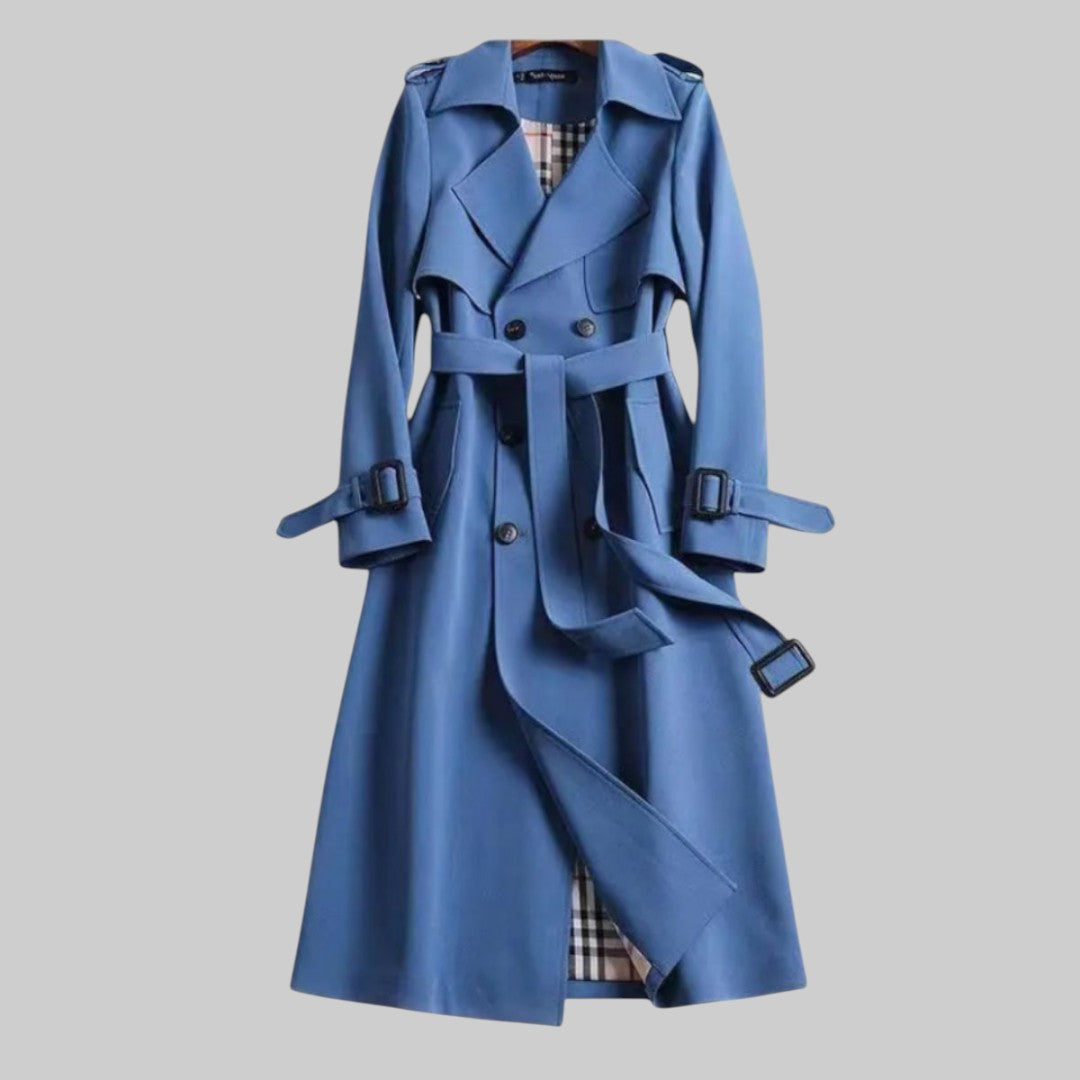 Women's Double-Breasted Belted Trench Coat with Epaulettes