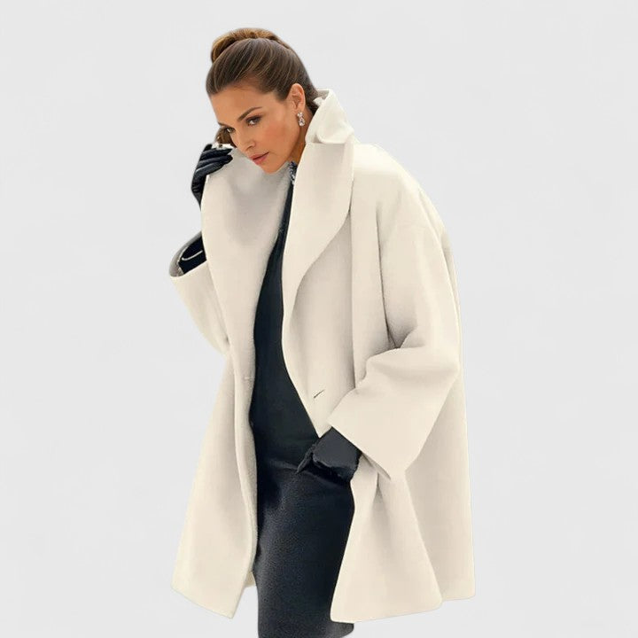 Women's Relaxed Fit Wool Coat with Shawl Collar