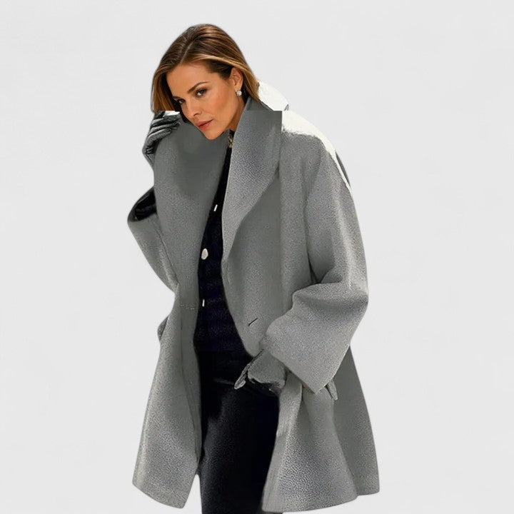 Women's Relaxed Fit Wool Coat with Shawl Collar