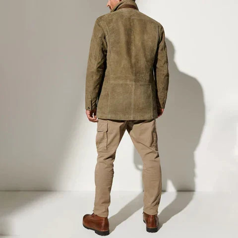 Men's Button-Up  Suede Blazer Jacket