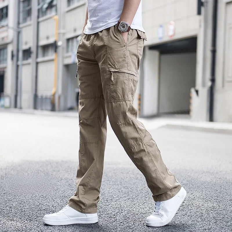 Men's Cotton Cargo Pants with Zip Pockets