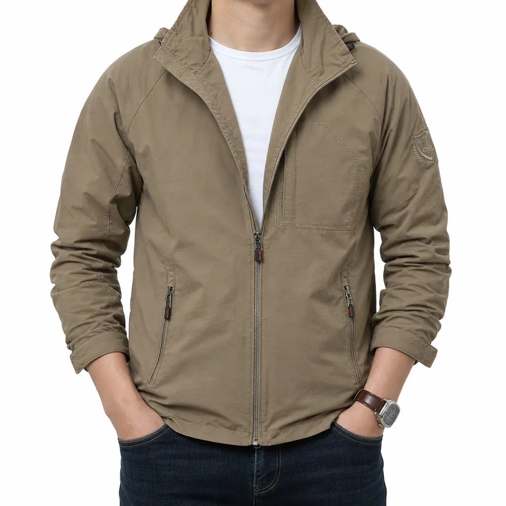 Men's Zip-Up Utility Jacket with Stand Collar