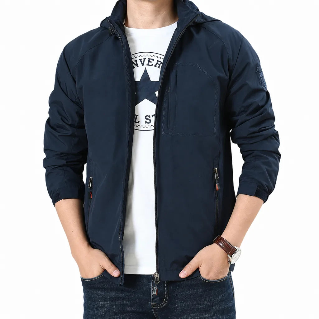 Men's Zip-Up Utility Jacket with Stand Collar