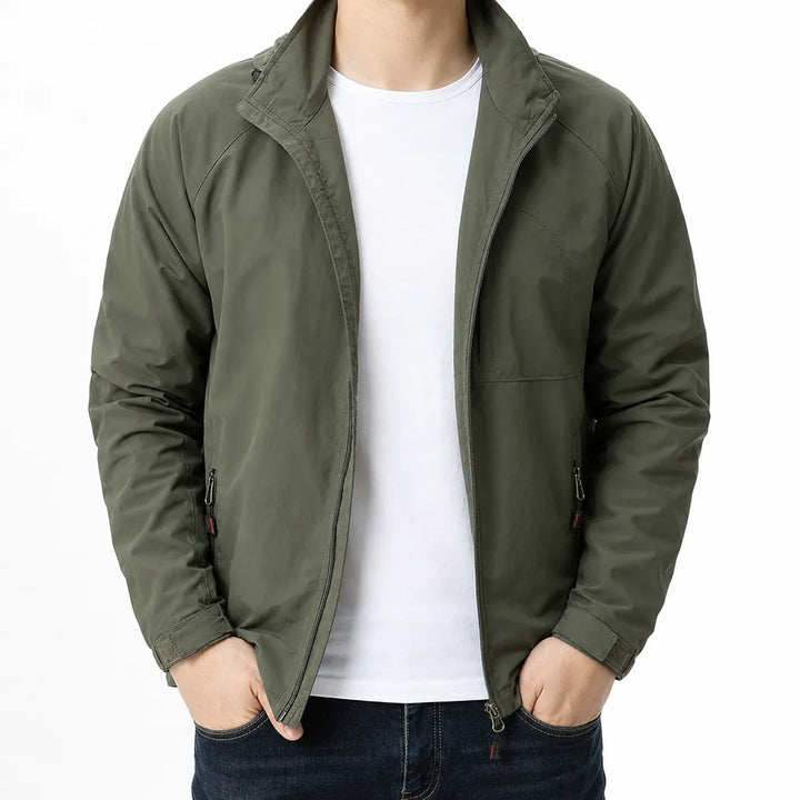 Men's Zip-Up Utility Jacket with Stand Collar