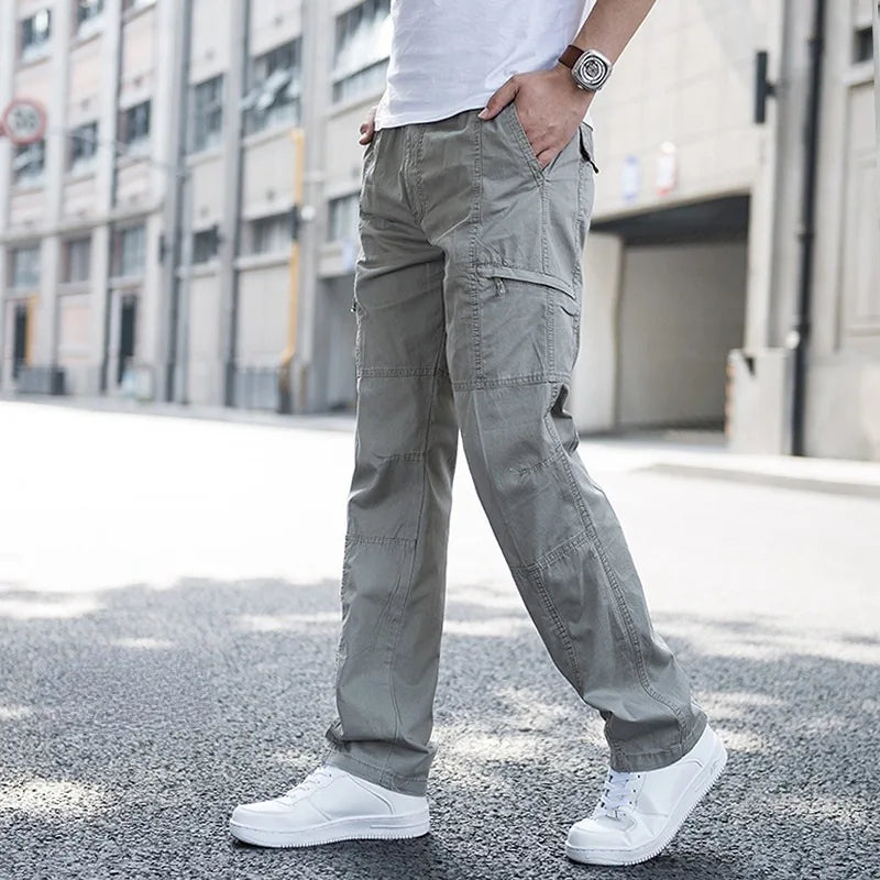 Men's Cotton Cargo Pants with Zip Pockets