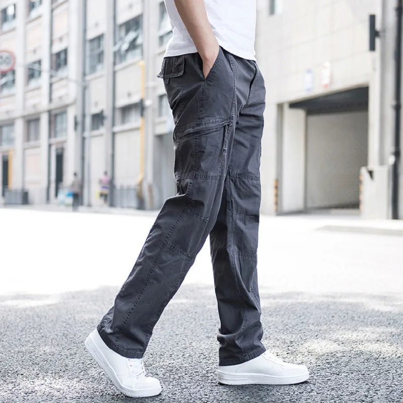 Men's Cotton Cargo Pants with Zip Pockets