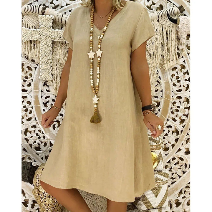Women's Short Sleeve Linen Mini Dress