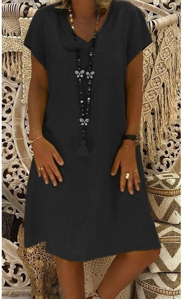 Women's Short Sleeve Linen Mini Dress