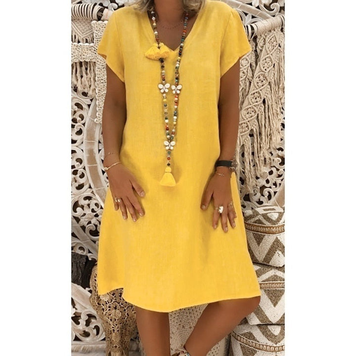 Women's Short Sleeve Linen Mini Dress