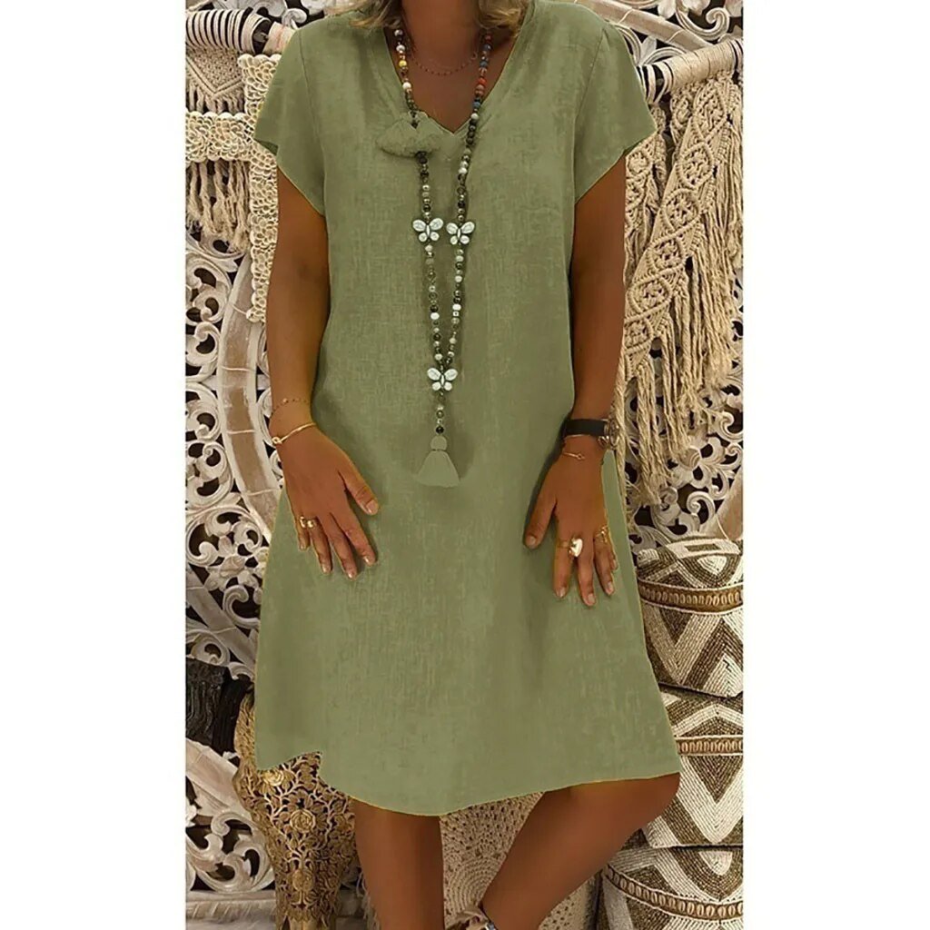 Women's Short Sleeve Linen Mini Dress